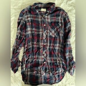 Plaid Button-Up Shirt in Red and Blue